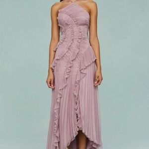One-Shoulder Asymmetrical Ruffle Maxi Dress in Dusty Rose
